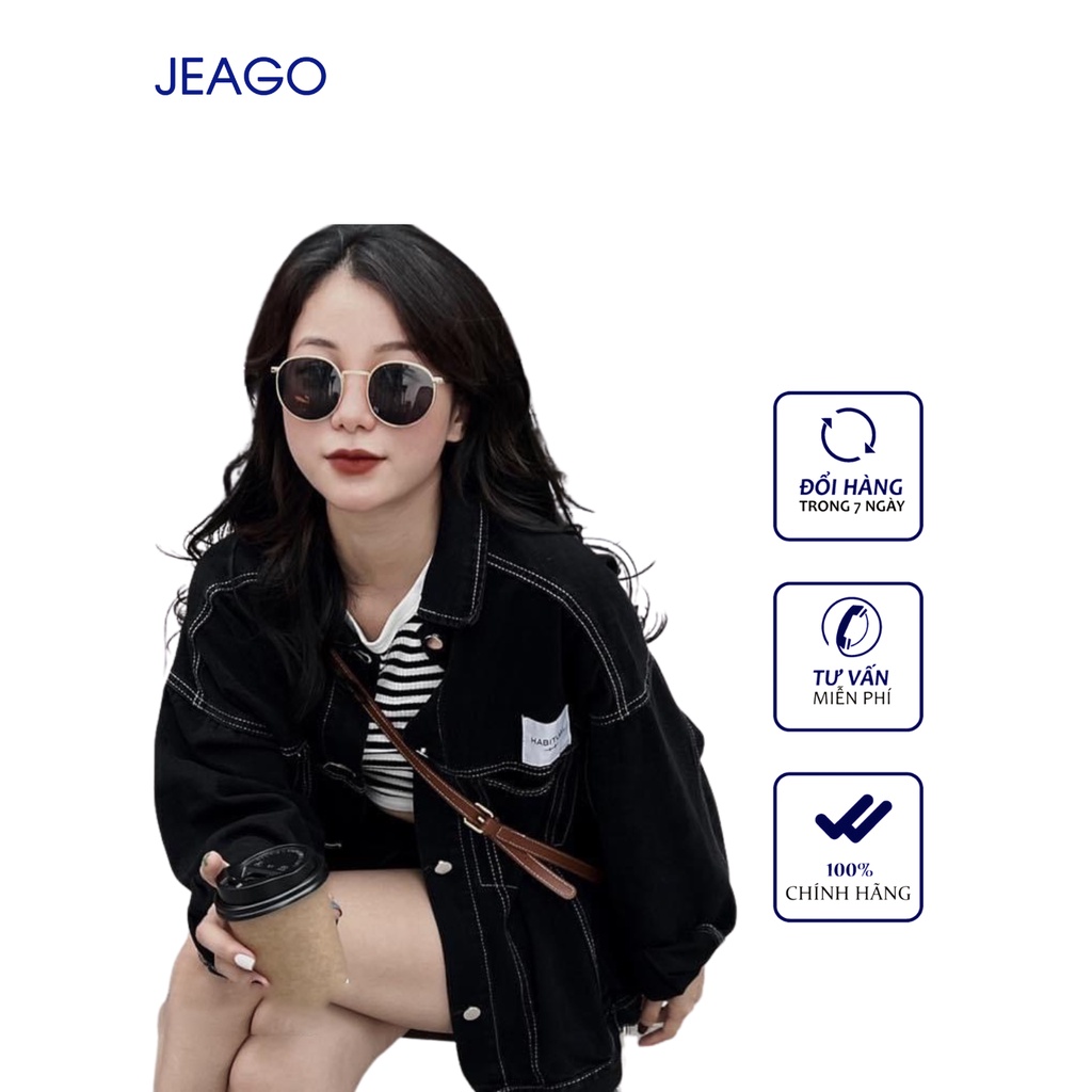 Áo Khoác Jeans Màu Đen Chỉ Trắng Và Xanh Nhạt Có Miếng Dán Habit Trên Nắp Túi Dành Cho Nữ Và Nam JEAGOVN