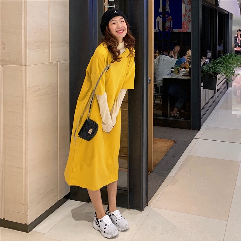 SUXI Đầm Nữ Ngắn Tay Kiểu Hàn Quốc