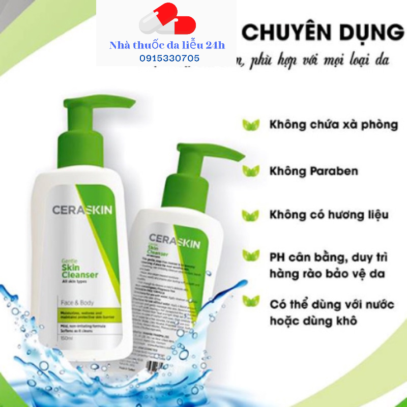 Sữa rửa mặt CERASKIN GENTLE SKIN CLEANSER 150ml - Nhà thuốc da liễu 24h