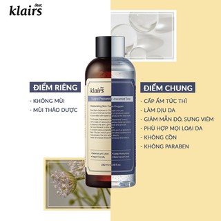 Nước hoa hồng không mùi Klairs Supple Preparation Unscented Toner. Dành cho mọi loại da