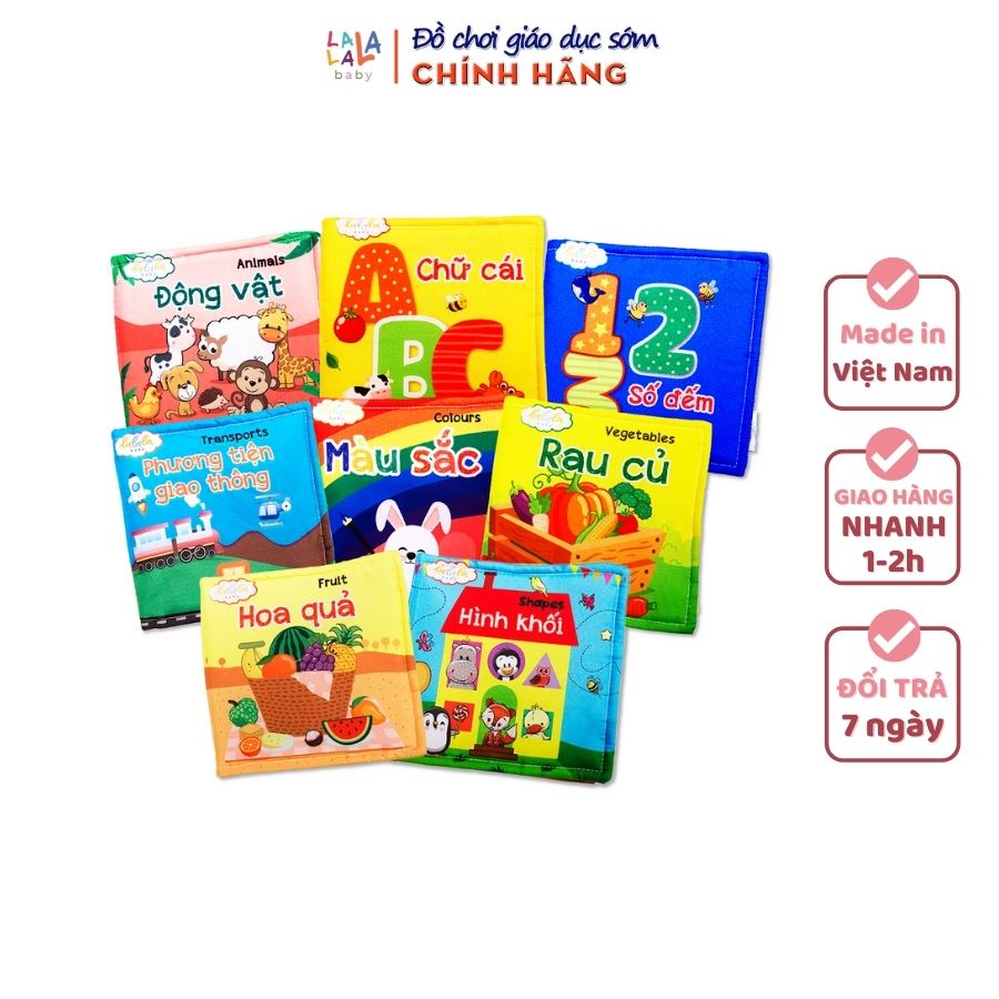 Sách Vải Cho Bé Sơ Sinh Lalala Baby đa Tương Tác Kích thích thị giác. My Very First book 8 chủ đề 15x15cm, 12 trang
