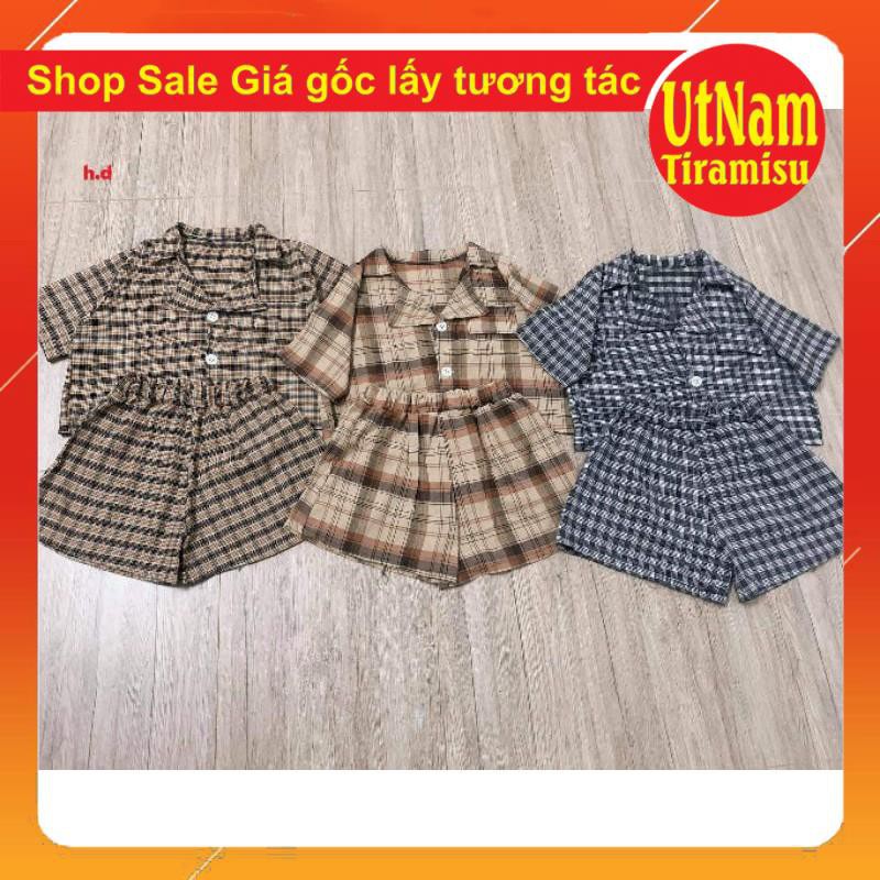 ( Ảnh thật và video shop tự quay) Sét váy nữ hai món gồm áo croptop kẻ + quần giả váy dáng ngắn form thụng unisex giá rẻ