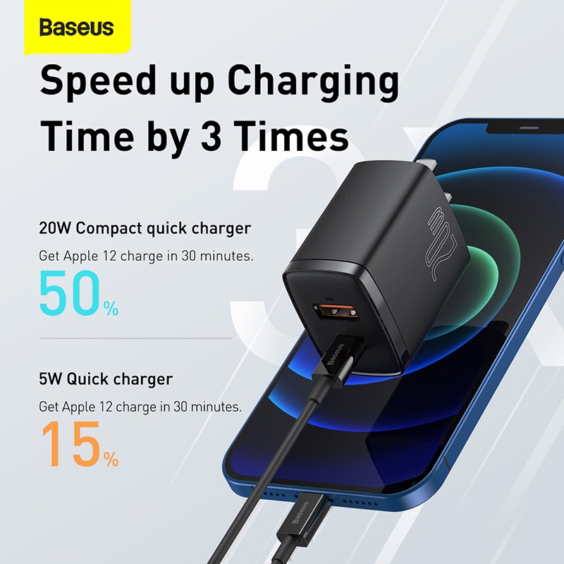 Củ Sạc Nhanh 2 cổng 20W Baseus CCXJ Cổng USB + C , Siêu nhỏ sạc nhanh 2 thiết bị cùng 1 lúc cho Iphone , Xmax , 11 , 12