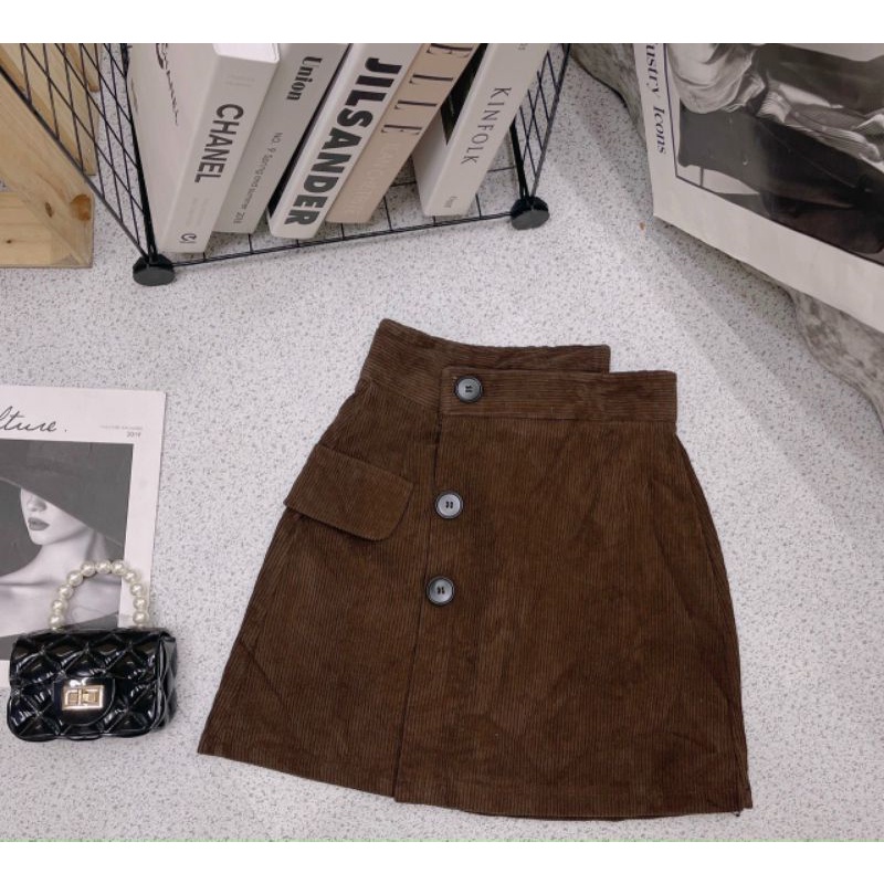 Chân váy nhung tăm khuy hàng QC