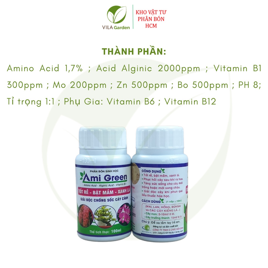 Phân Bón Lá Sinh Học Ami Green - Phân hữu cơ Sinh Học Ami Green - Tốt Rễ Bật Mầm Xanh Lá ( chai 100ml)