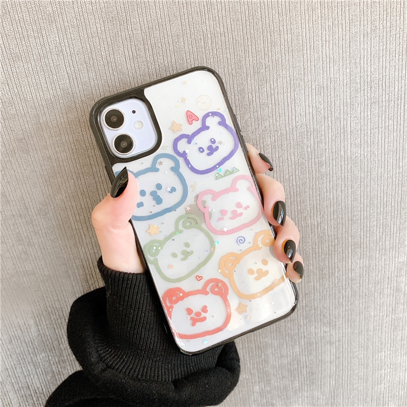 Ốp iphone - Ốp lưng viền Gấu vẽ tay kim tuyến 6/6plus/6splus/7/8/7plus/8plus/x/xs/xsmax/11/11promax- Awifi Case S3-7 | BigBuy360 - bigbuy360.vn