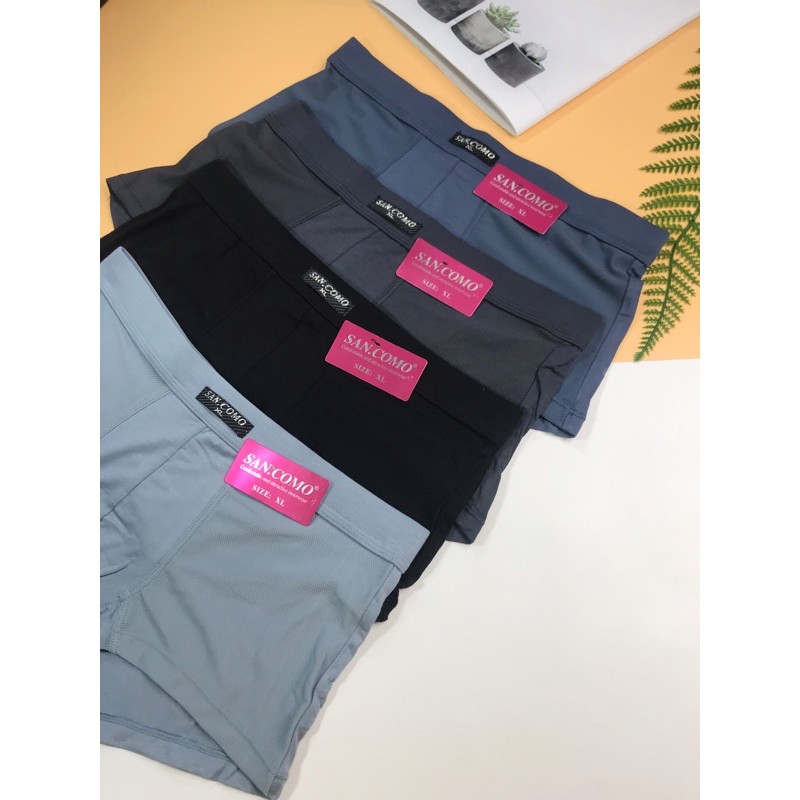 Quần đùi boxer,quần sịp đùi lưới Thái Lan nam cao cấp sancomo lưới thoáng mát chất cotton dai bền không xù mặc là mê