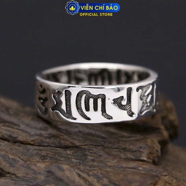 Nhẫn bạc nam Lục Tự Đại Minh Chân Ngôn chất liệu bạc Thái 925 thời trang phụ kiện trang sức Viễn Chí Bảo N100593