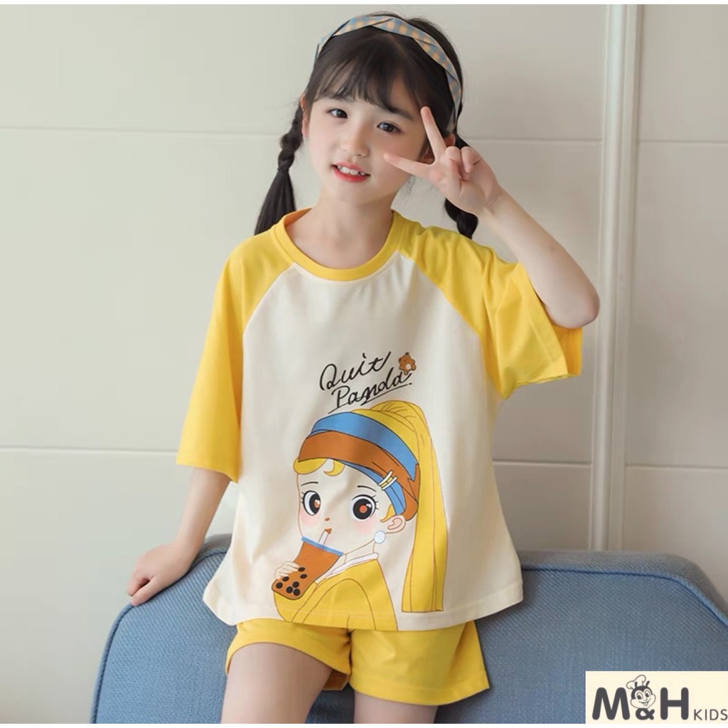 SET39 - Bộ bé gái, Bộ cotton cộc tay cho bé gái in hình, có 3 màu,  từ 20-35kg, Richkid123