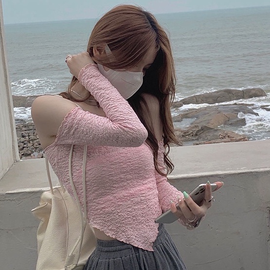 Áo kiểu croptop COZOKC chiffon cổ vạt chéo ôm dáng chống nắng thời trang