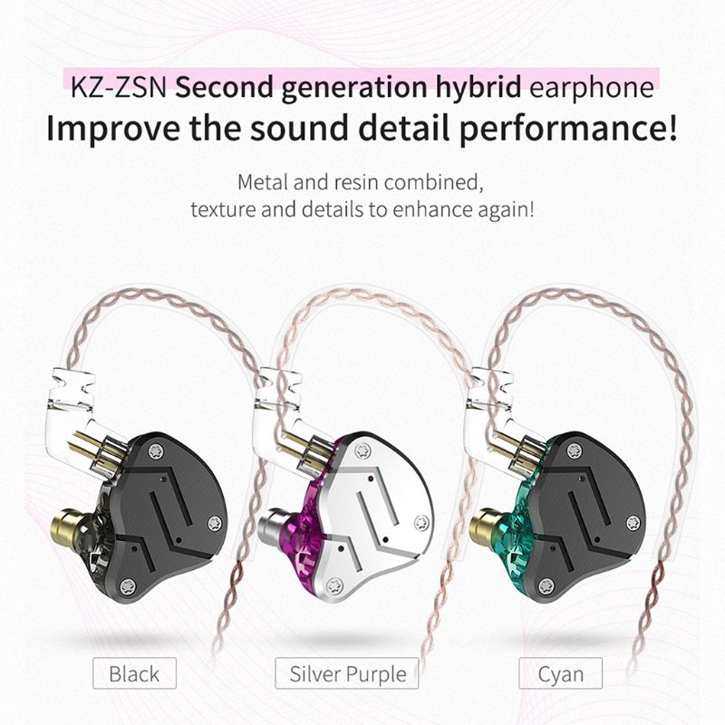 KZ ZSN 1BA+1DD Hybrid In Ear Earphone Monitor Running Sport  HIFI Headset Earbud Detachable Detach