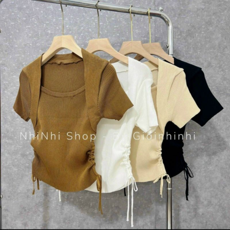 Áo cổ U rút dây 2 bên tay ngắn A15 siêu đẹp
