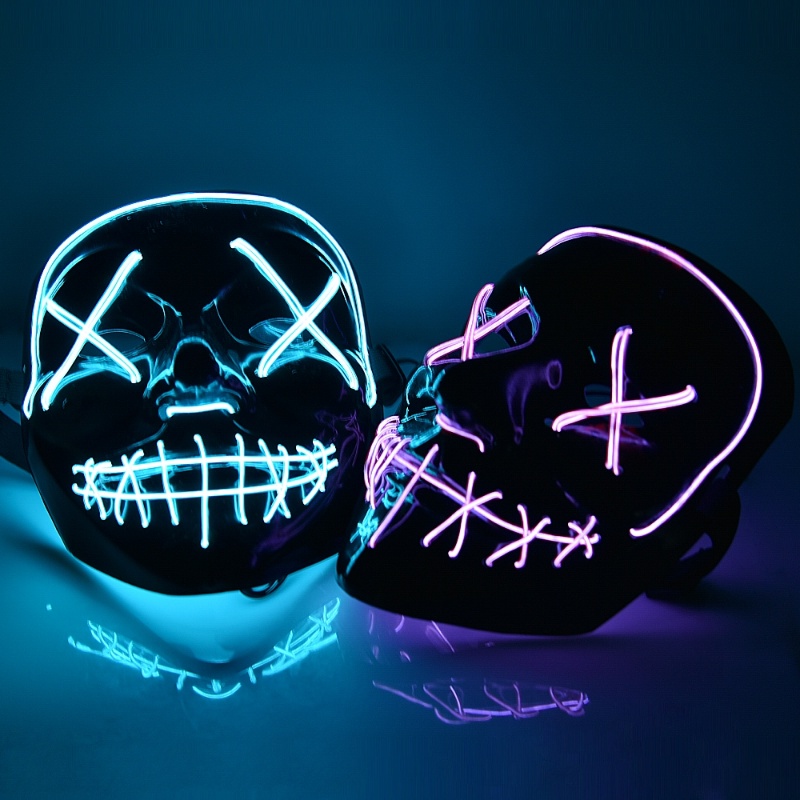 Mặt Nạ Hóa Trang Halloween Hình Đầu Lâu Kinh Dị Có Đèn LED Neon