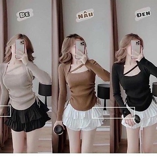 Áo croptop vạt nhọn trễ vai tay dài cá tính a5264