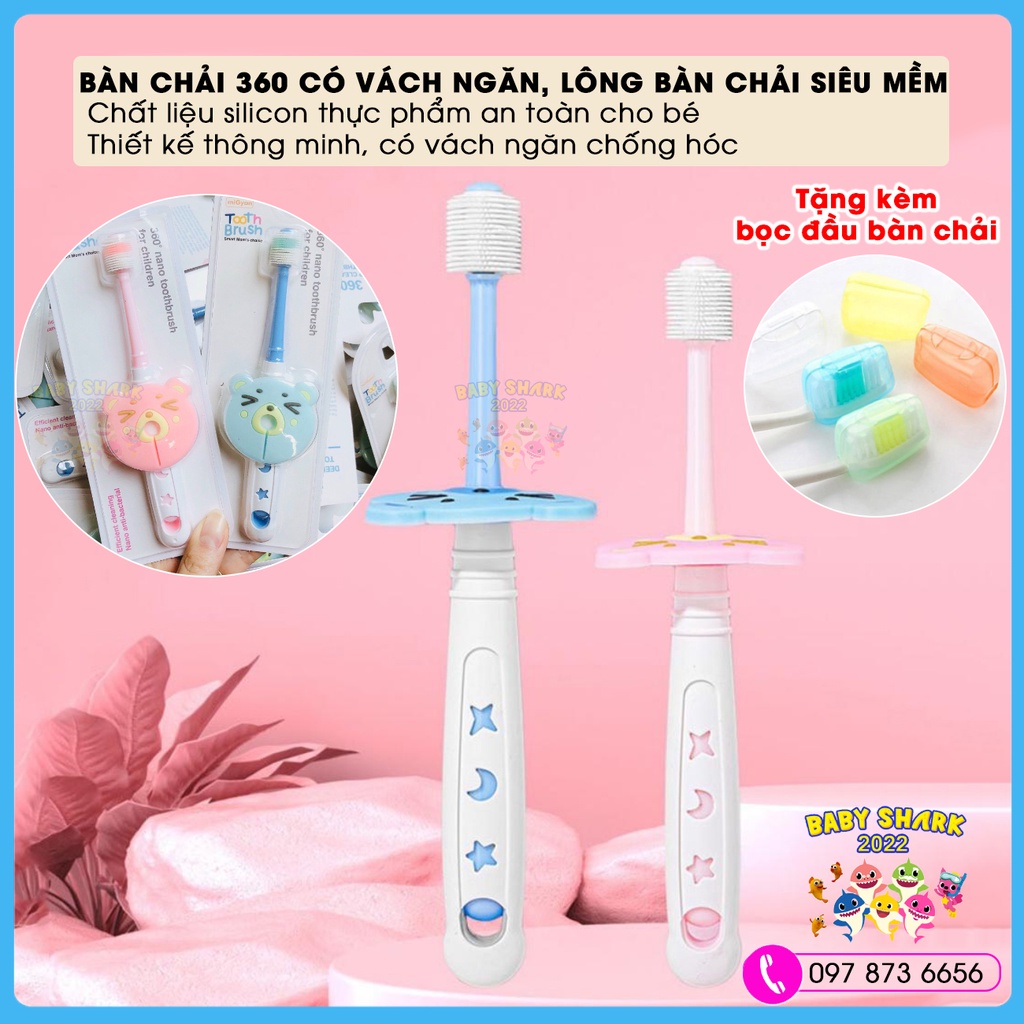 Bàn chải đánh răng xoay 360 độ, có vách ngăn, siêu mềm an toàn cho bé từ 18 tháng