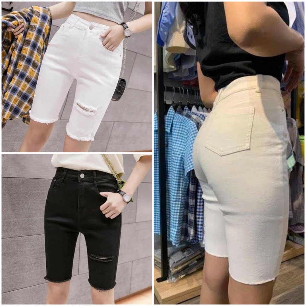 [ BIG SALE ] Quần Jean Nữ - Phiên Bản Short Ngố - Sờn Rách 1 Bên - Siêu Cá Tính