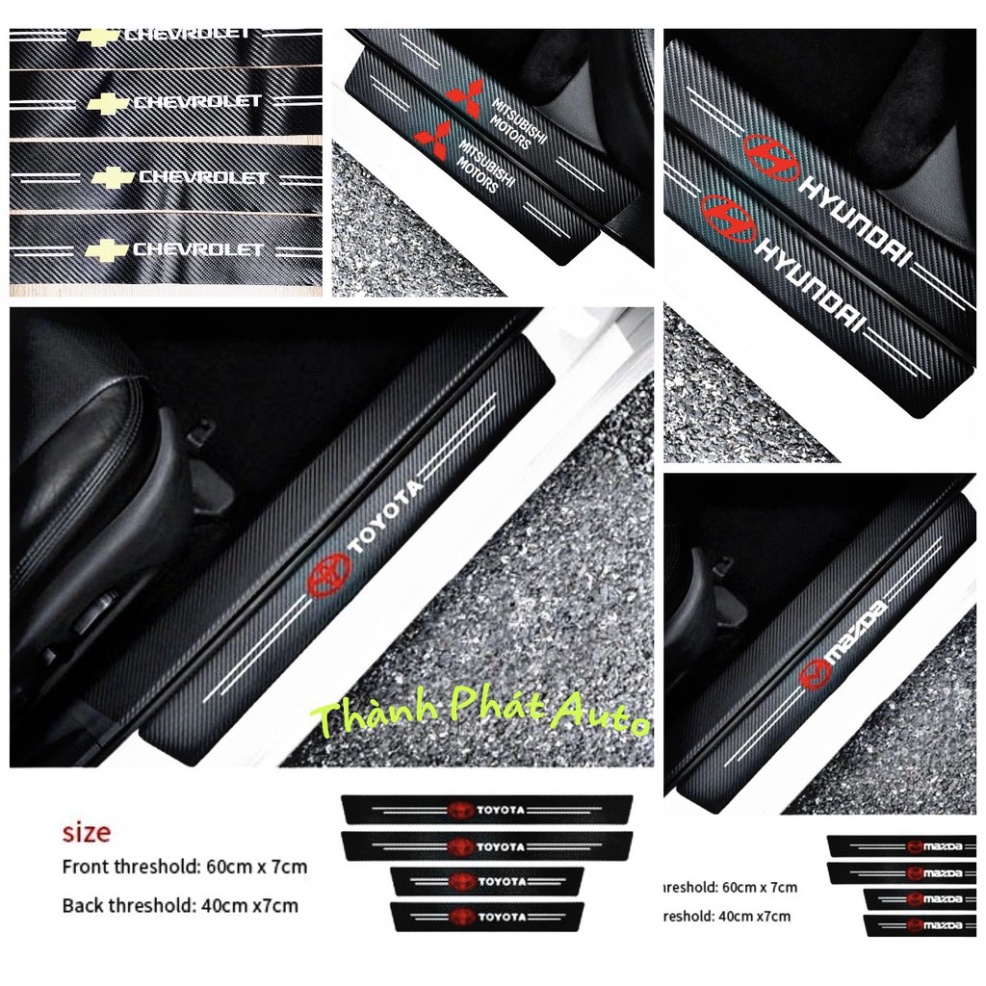 Sét 9 miếng dán bậc cửa  có vân carbon dán full keo chống trầy tốt- Đủ các hãng xe