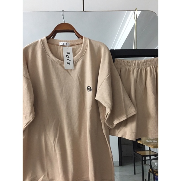 Bộ be thêu cún và chữ cưng xỉu dễ thương form rộng thoải mái