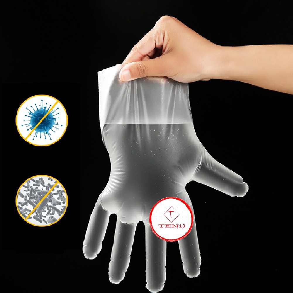 Găng tay nilon siêu dai  Hộp 100 găng  bao tay loại dầy dai, dùng 1 lần nhựa TPE chống rách chịu nhiệt an toàn vệ sinh