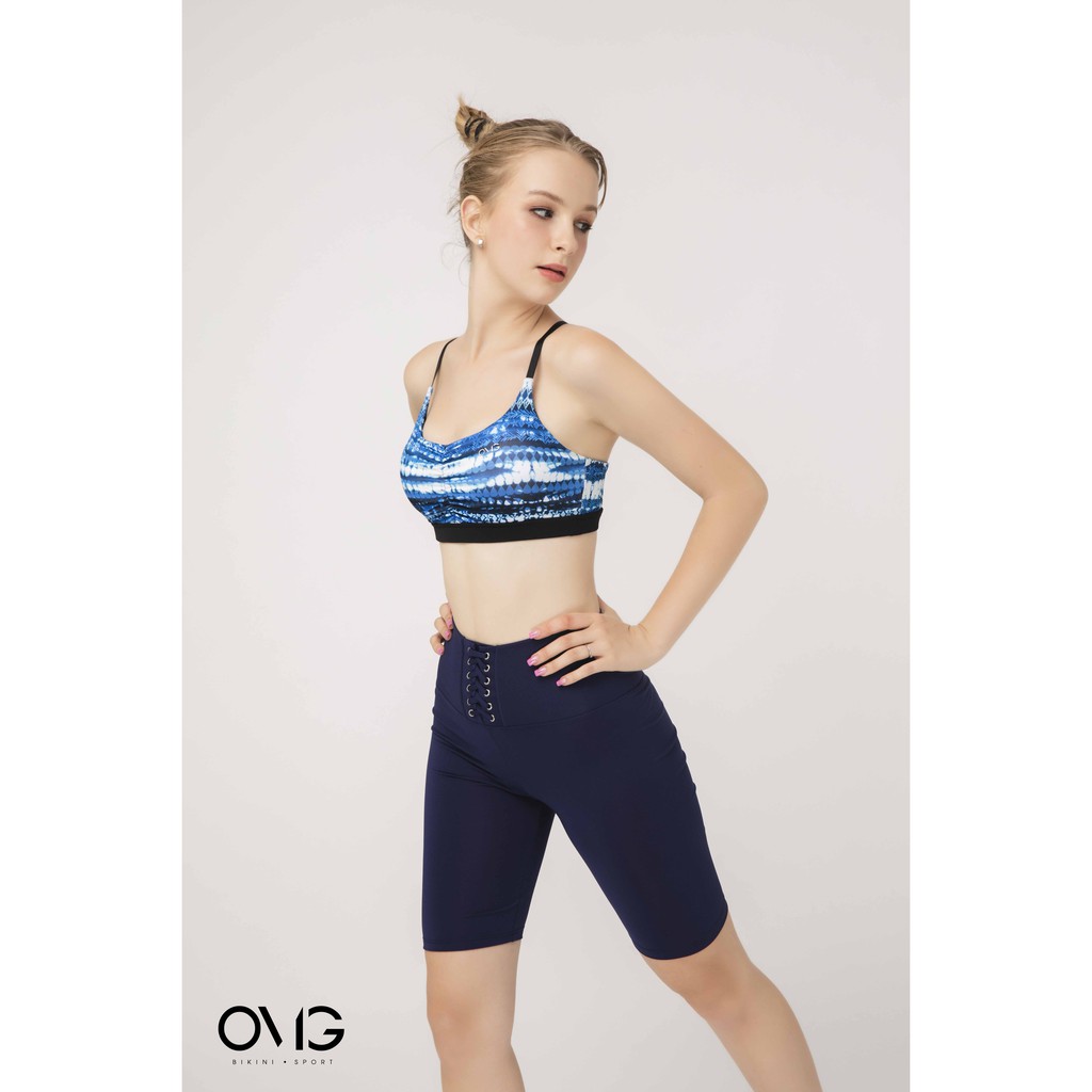 Quần tập Gym, Yoga Nữ OMG Sport kiểu lửng đan dây - màu Xanh navy - BG090_NV