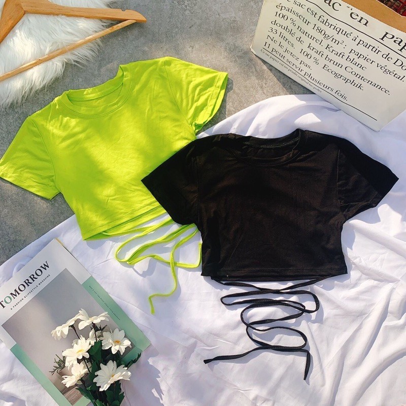 Áo croptop trơn ôm body kiểu đan dây eo cực xinh , chất thun lạnh mềm mịn mát