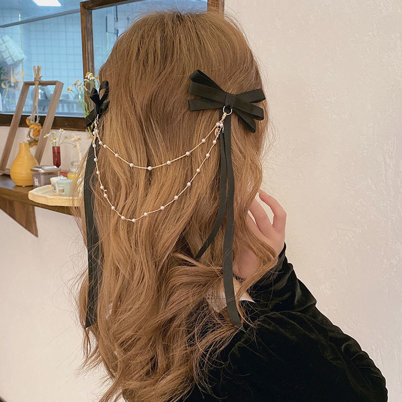 Vintage Bow Hair Clip Pearl Tassels Hairpin