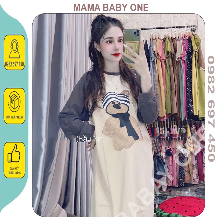 VÁY ĐẦM BẦU THU ĐÔNG DÁNG DÀI - ĐẦM BẦU HÌNH GẤU CUTE  DÀI TAY FRESIZE BẦU VÀ KHÔNG BẦU BON CHEN