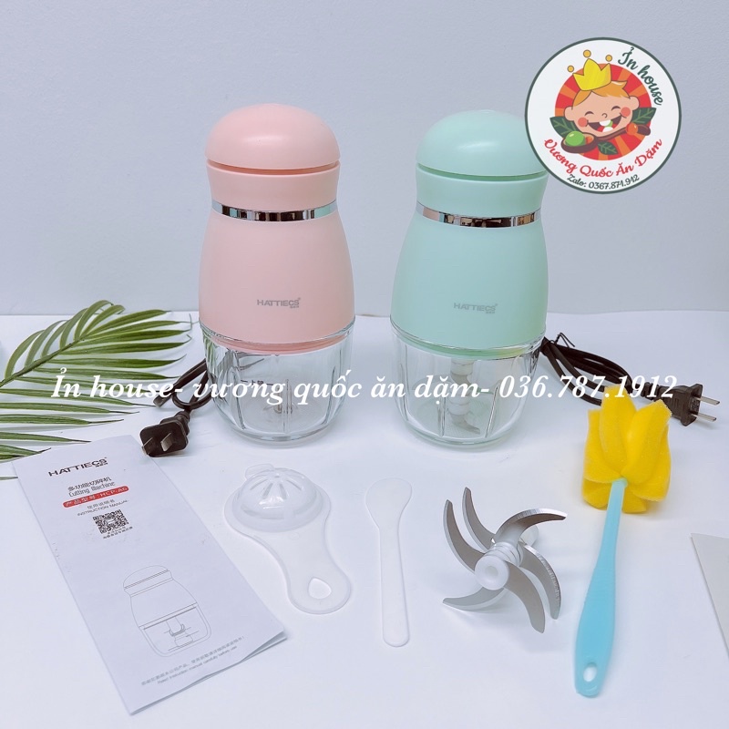 Combo nồi nấu cháo bear 0,8l tiếng việt + máy xay đa năng hattiecs 6 lưỡi dao