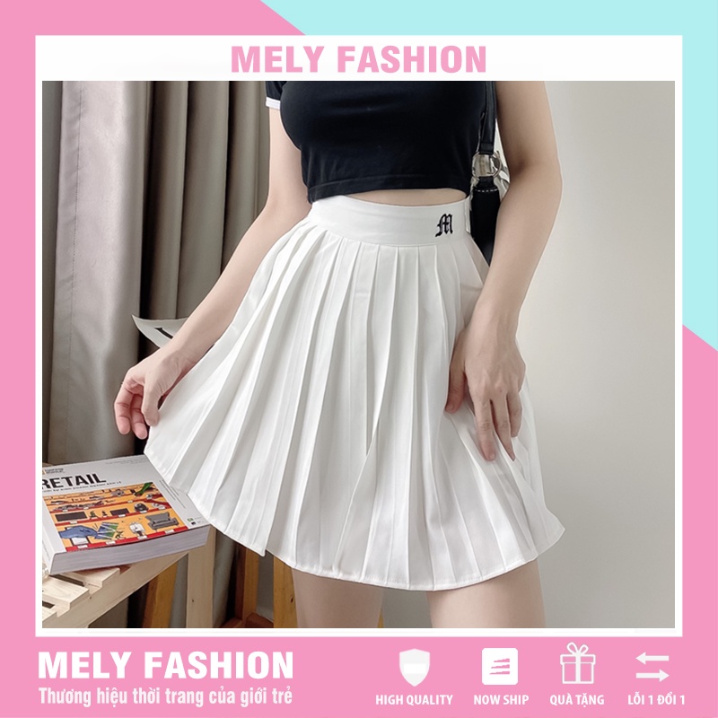 Chân váy ngắn tennis xếp ly chất đũi lụa cạp thêu chữ trẻ trung năng động phong cách Hàn Quốc Mely Fashion CV15