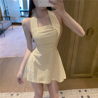 Đầm xòe cổ vuông hở lưng thời trang quyến rũ cho nữ Váy