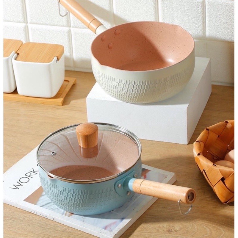 Chảo đá chống dính sâu lòng vân đá 18cm dùng cho mọi loại bếp dẫn nhiệt nhanh