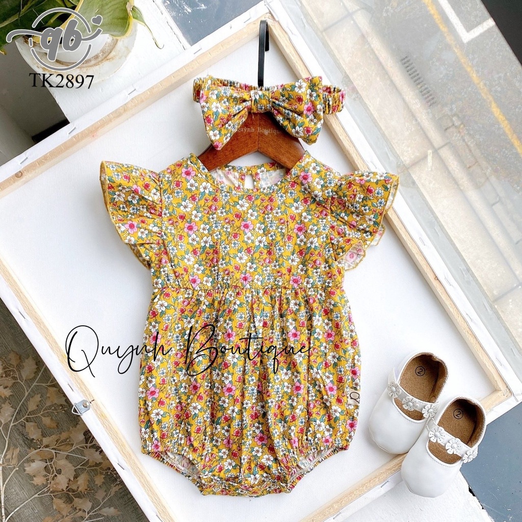 Bộ đồ mùa hè cho bé Quỳnh Boutique Mẫu body hoa nhí siêu yêu kèm nơ