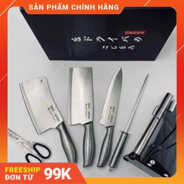 BỘ DAO NHẬT INOX 6 MÓN HÀNG CHUẨN KHẮC CHỮ HÀNG CAO CẤP KÈM KHAY ĐỰNG