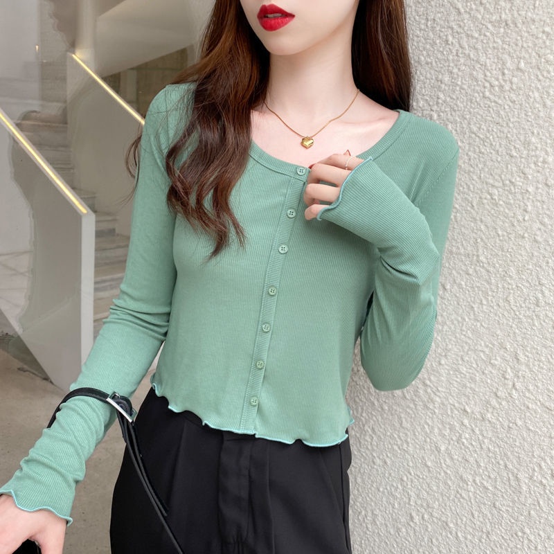 Áo BH bằng cotton dài tay màu trơn phong cách Hàn Quốc