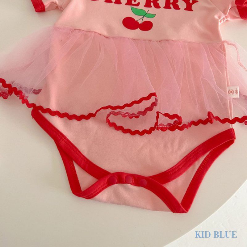 Bộ Áo Liền Quần Tam Giác Phối Ren Hình Quả Cherry Dễ Thương Kèm Băng Đô Cho Bé Gái