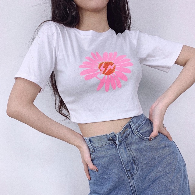 Áo Croptop In Hoa Ảnh Thật