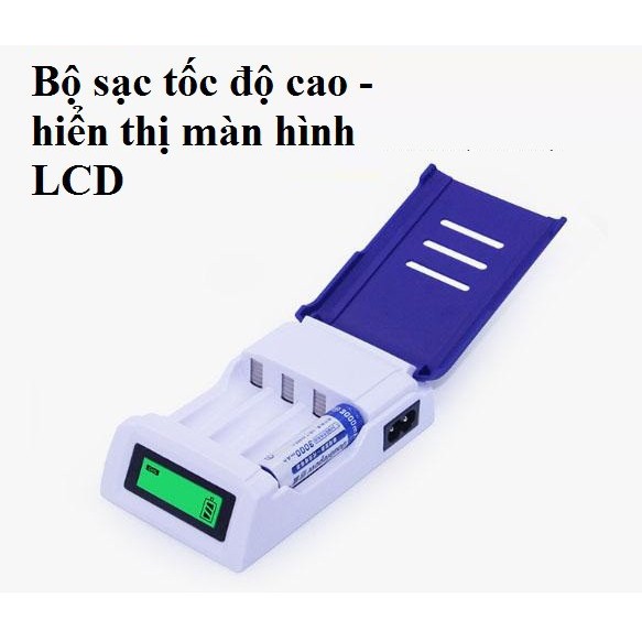 Bộ Sạc nhanh tự ngắt, sạc cho pin tiểu, pin đũa có Hiển Thị Màn Hình LCD - Doublepow