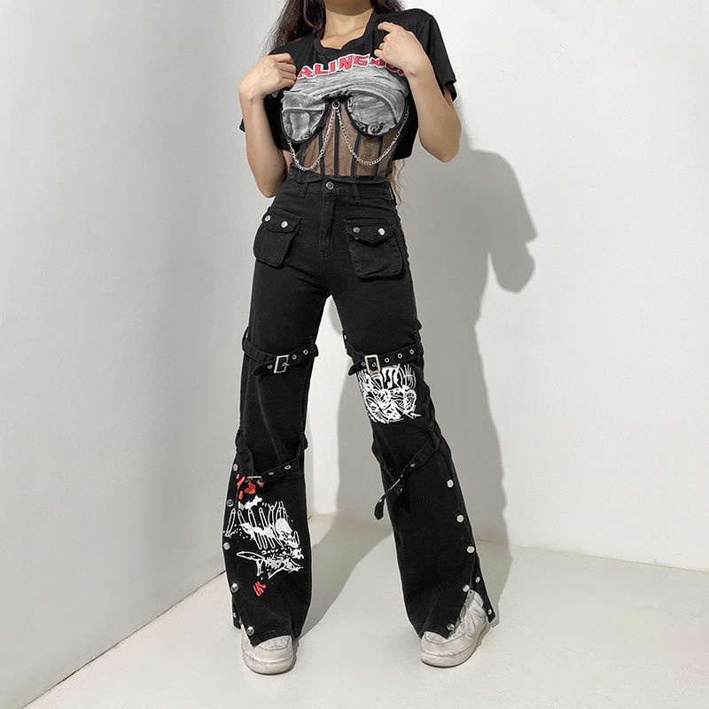 Quần jeans phong cách đường phố cá tính thời trang Nhật Bản cho nữ