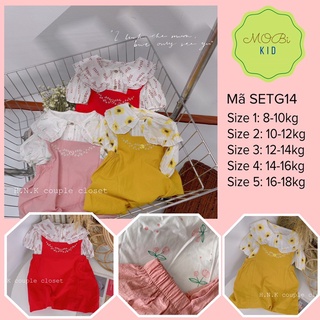 Setg14 set yếm váy cổ bèo tiểu thư thêu hoa cho bé gái từ 8kg đến 18kg