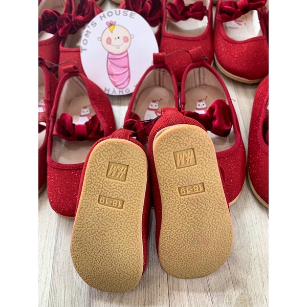 Giày bé gái,giày đỏ có nơ,giày HM bé gái