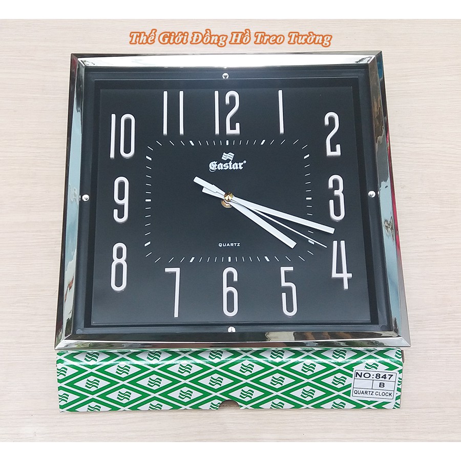 Đồng Hồ Treo Tường KIM TRÔI EASTAR Cao Cấp Vuông Viền Kim Tự Tháp – Số nổi 3D – Tặng Pin Maxell - Bảo Hành 1 Năm