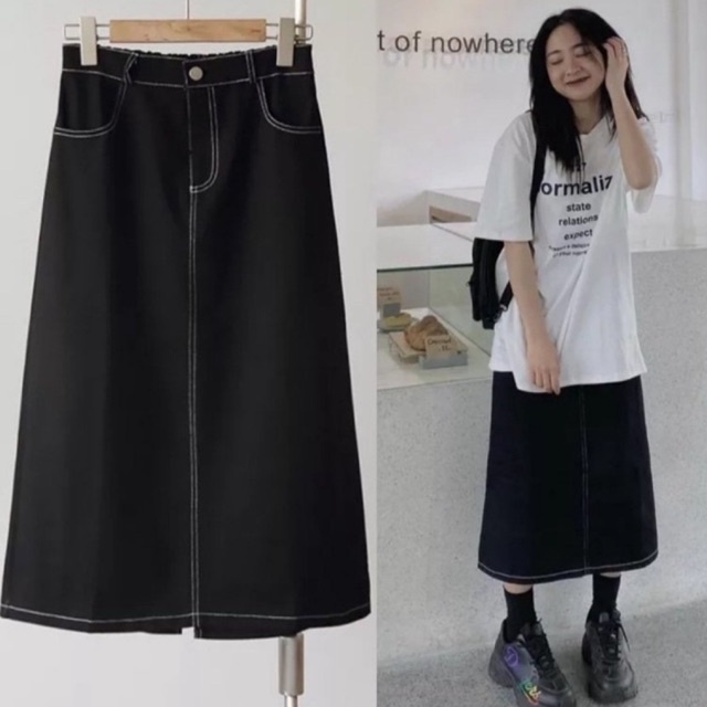 CHÂN VÁY DÀI CHỈ NỔI LƯNG THUN SAU