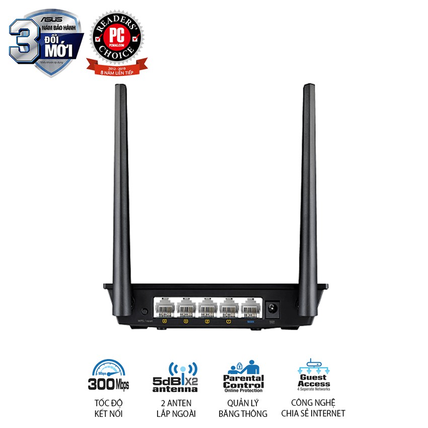 Bộ Phát Wifi Không Dây ASUS RT-N12+ Chuẩn N Tốc Độ 300Mbp - Hàng phân phối chính thức BH 36 tháng SCHINHS HÃNG