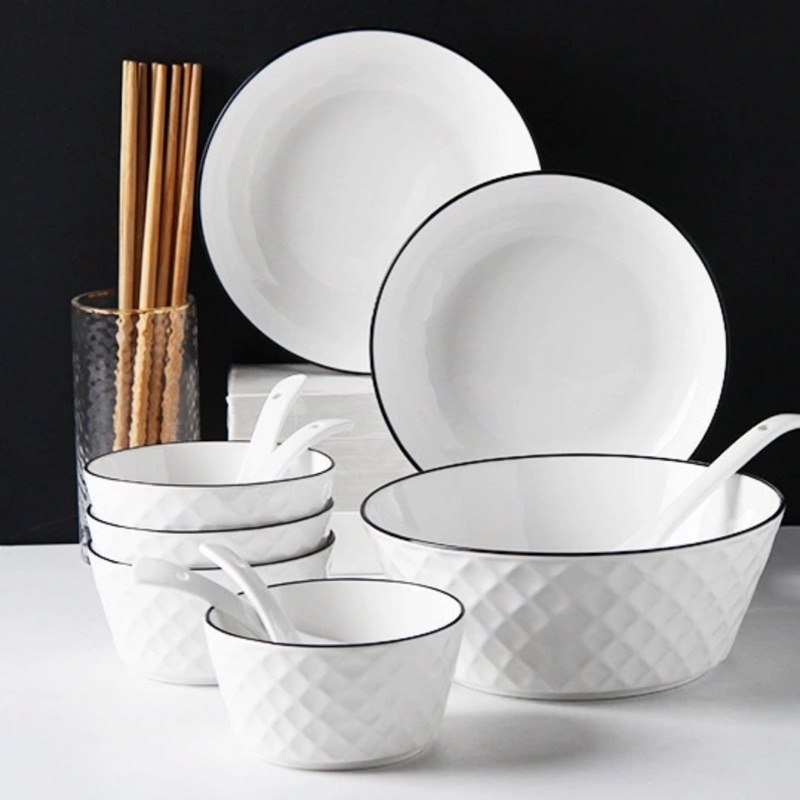 Bộ bát đĩa vân kim cương 4 - 6 người dùng