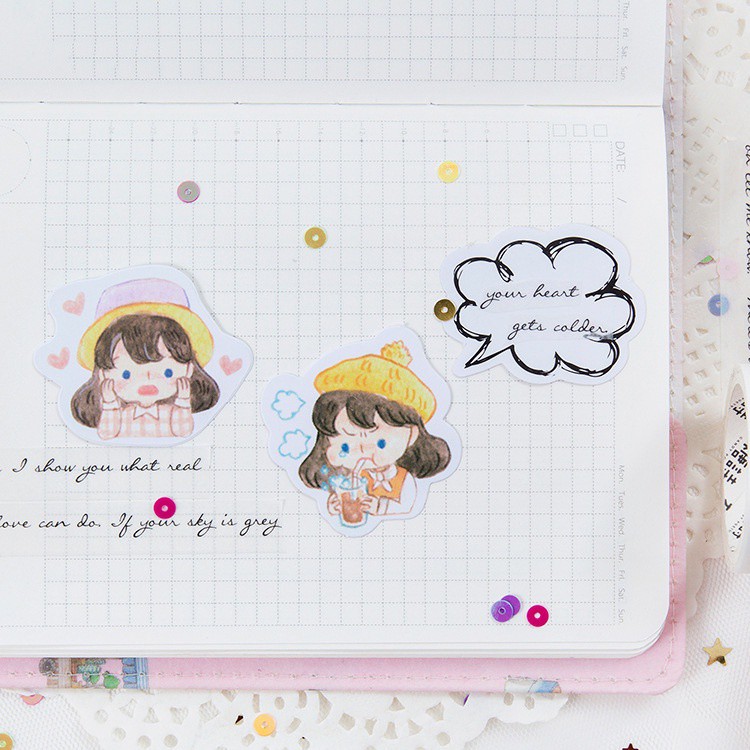 Set 46 chiếc sticker BÉ GÁI DỄ THƯƠNG xinh xắn trang trí sổ nè