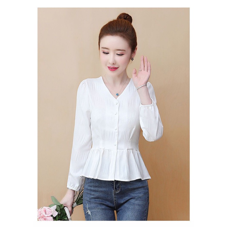 Áo Sơ Mi Chiffon Cổ Chữ v Thời Trang Mùa Thu Phong Cách Phương Tây Mới
