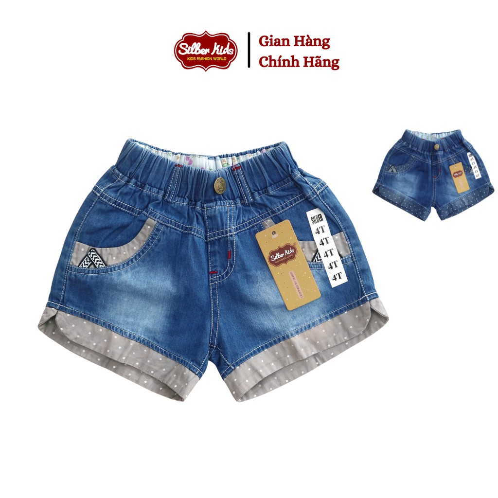 [Mã BMBAU50 giảm 7% đơn 99K] Quần Short Jean Bé Gái Phối Gấu Chấm Bi SILBER KIDS