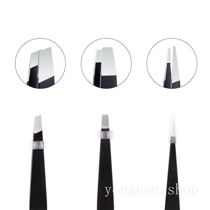 Set 3 nhíp nhổ lông mày bằng thép không gỉ kèm túi đựng tiện dụng