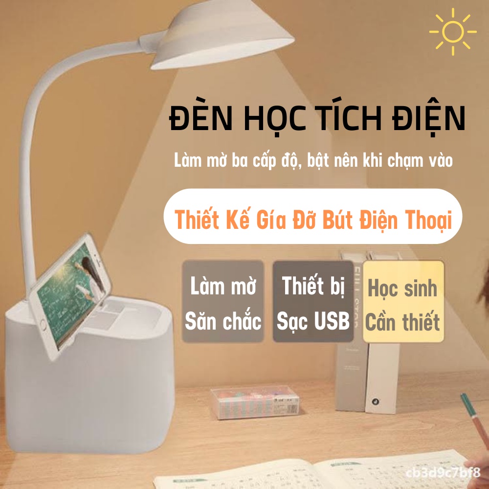Đèn Học Để Bàn, Đèn Học Cảm Ứng Sạc Tích Điện Kèm Ống Bút 1 Chế Độ Ánh Sáng Chống Cận ATILA SHOP