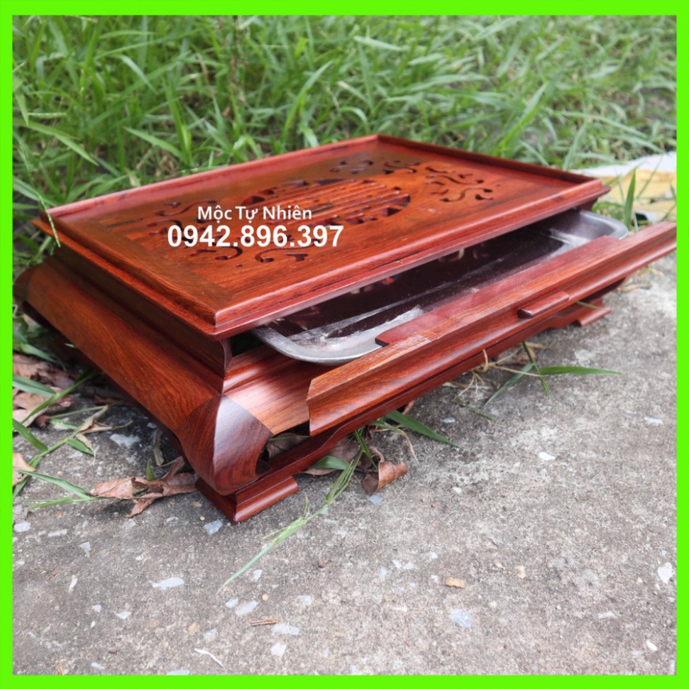 Khay trà chân cong phòng khách gỗ cẩm cỡ 45x35 cao 15